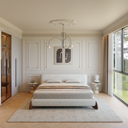 Boucle Fabric Minimalist King Size Bed