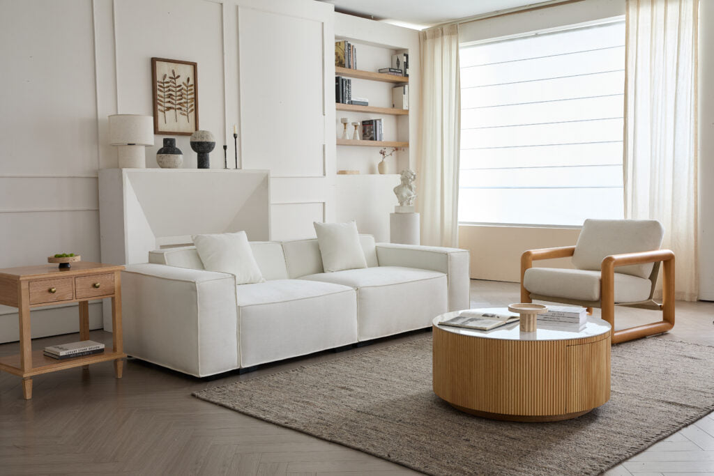 Sherpa Sofa Loveseat-Beige Fabric, Freely Assemblable for Living Room & Leisure Area
