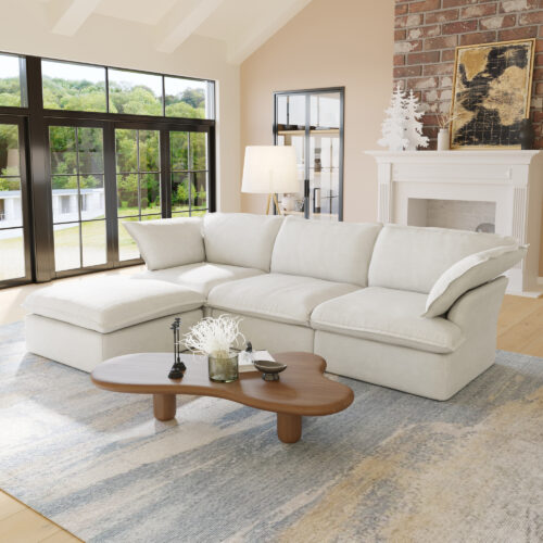 Modular Boucle Curved Sofa with Adjustable Armrest & Backrest, 2-Seater Cloud Sofa