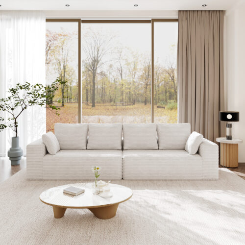 Modern Horizontal-Rib Fabric 4-Seater Sofa – 4-Color Options, Modular Upholstered Sofa for Living Room