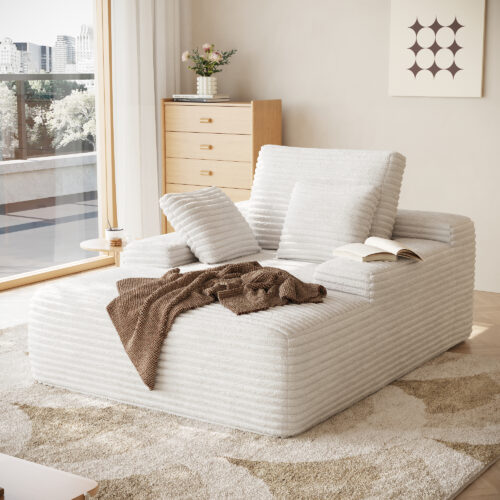 Modular Corduroy Lazy Sofa – Convertible Single Chaise Lounge with Pillows for Living Room/Bedroom