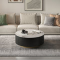 Fluted Round Coffee Table with Sintered Stone Top & Double Storage Drawers – 2 Color Options (White/Black)