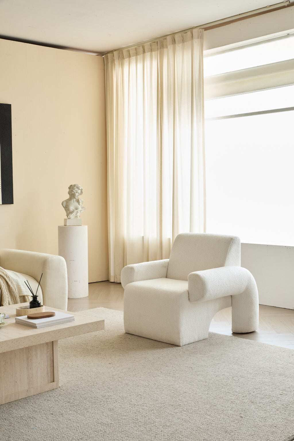 Modern Artistic Single Sofa Chair – White Sherpa Fabric, Creative Shape for Living Room & Leisure Area