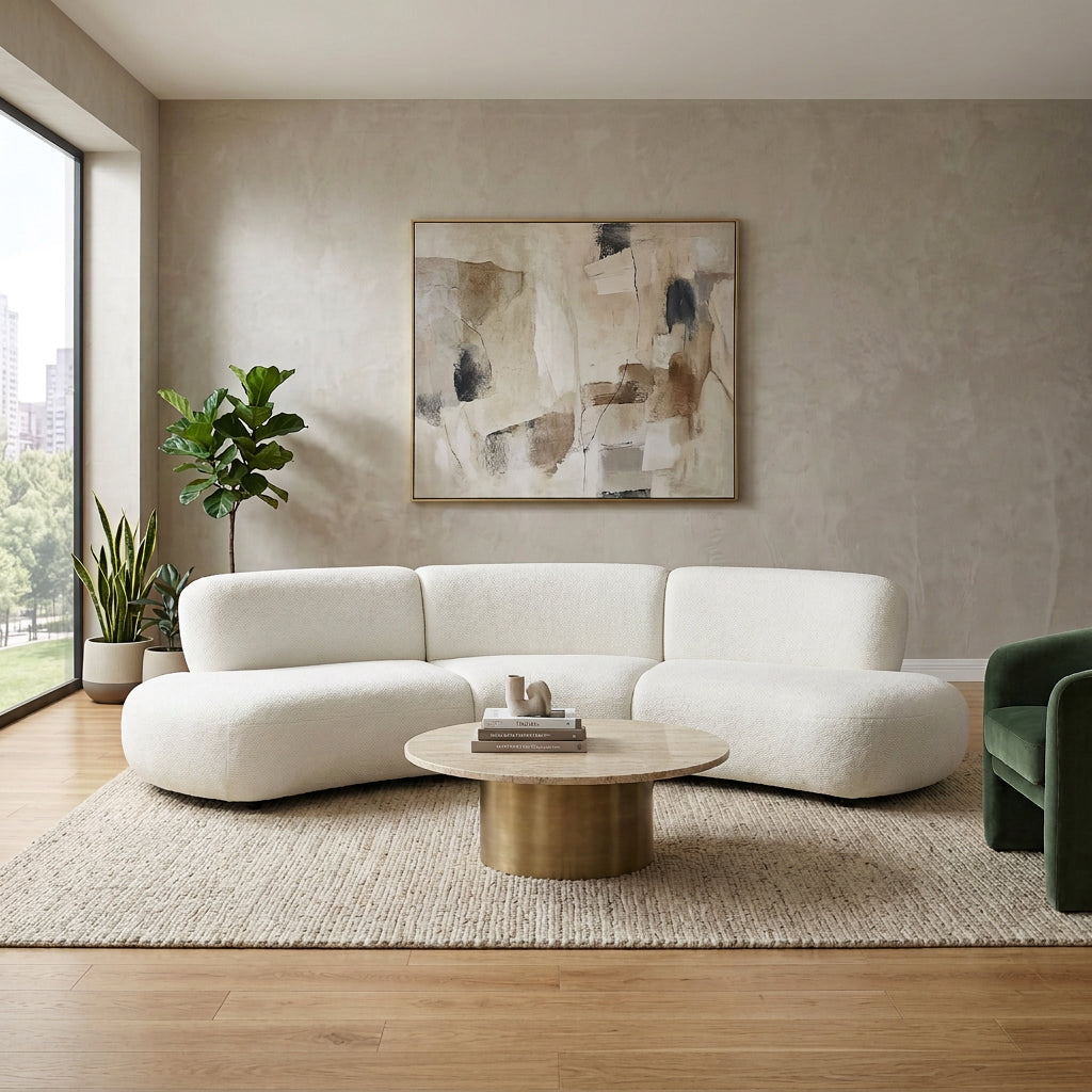 Curved Modular Sofa with Textured Fabric – Modern Sectional Sofa