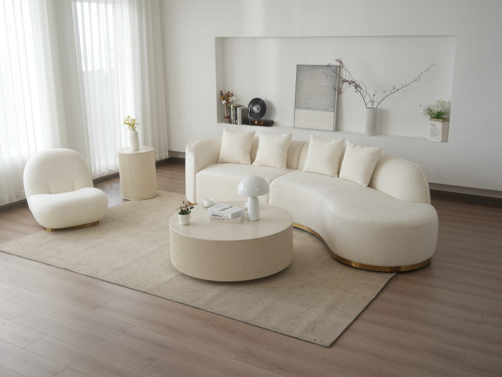 Contemporary Curved Couch in Sherpa Cover