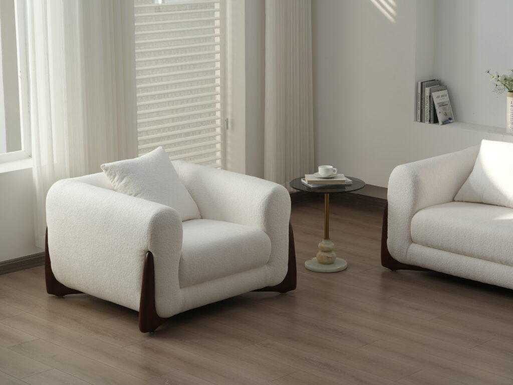 Artistic Sherpa Couch Sofa with Solid Wood Legs