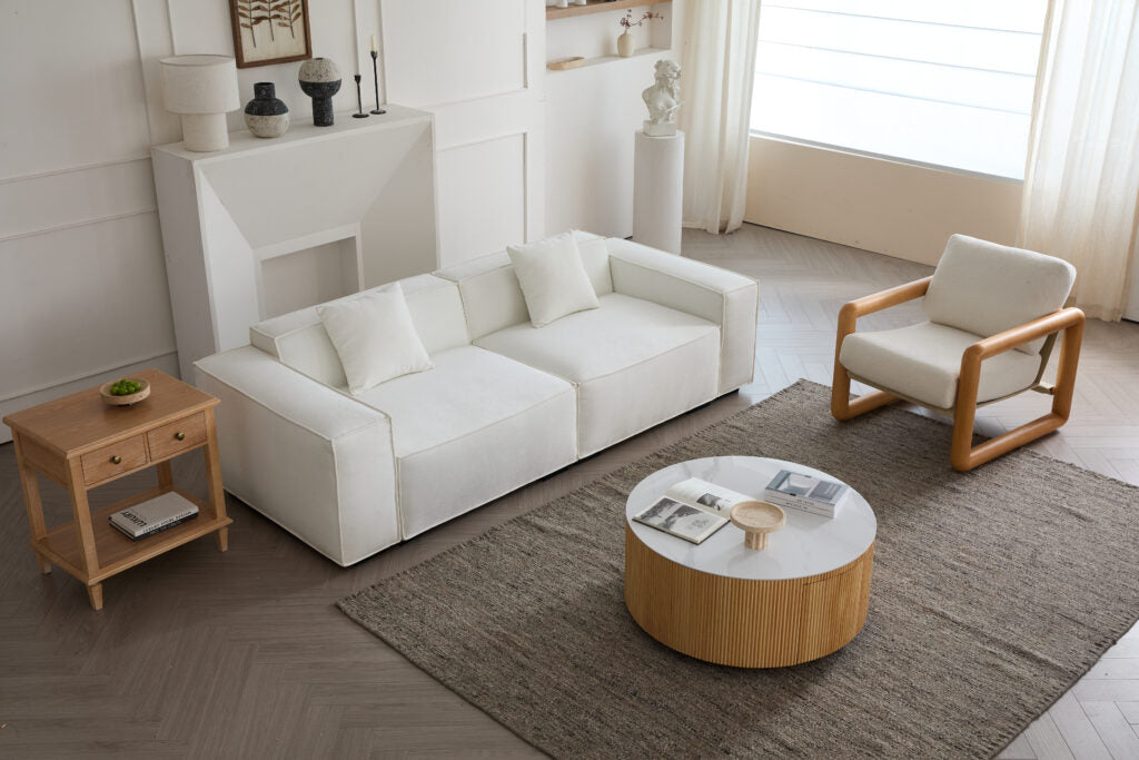 Sherpa Sofa Loveseat-Beige Fabric, Freely Assemblable for Living Room & Leisure Area