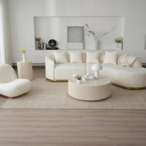 Contemporary Curved Couch in Sherpa Cover