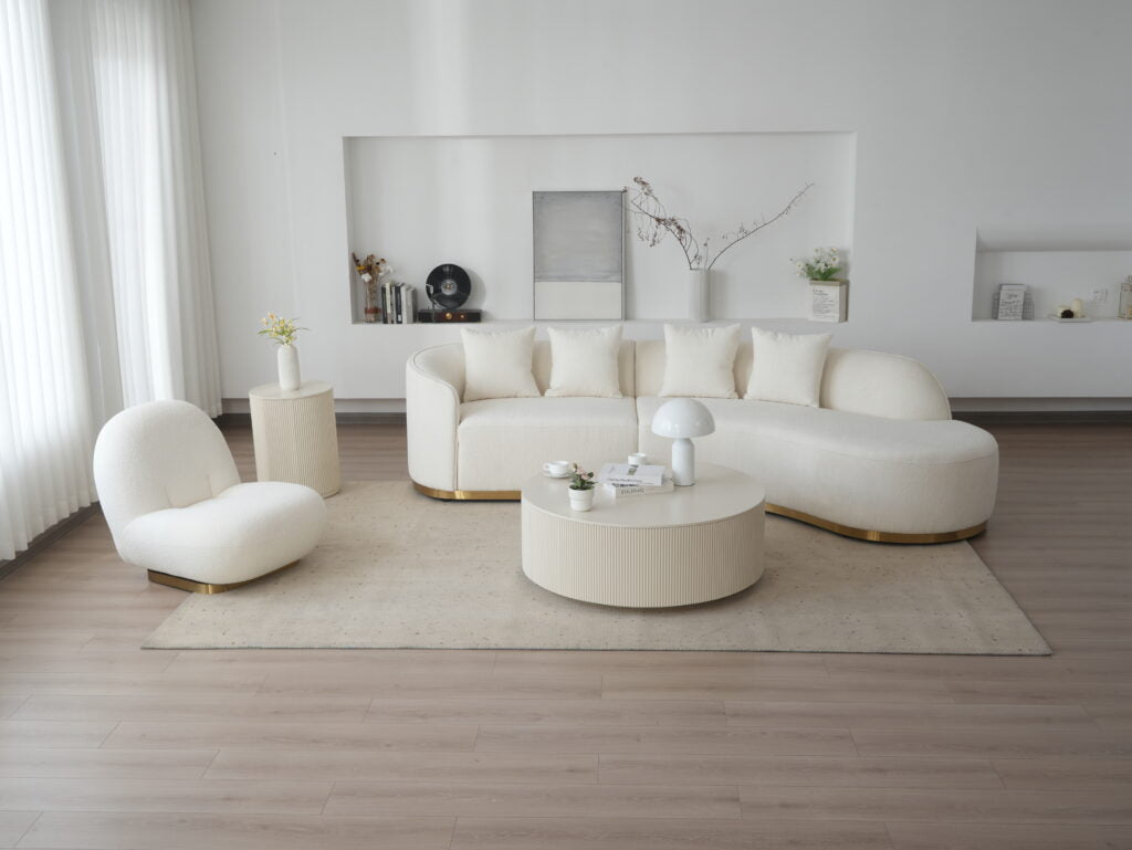 Contemporary Curved Couch in Sherpa Cover