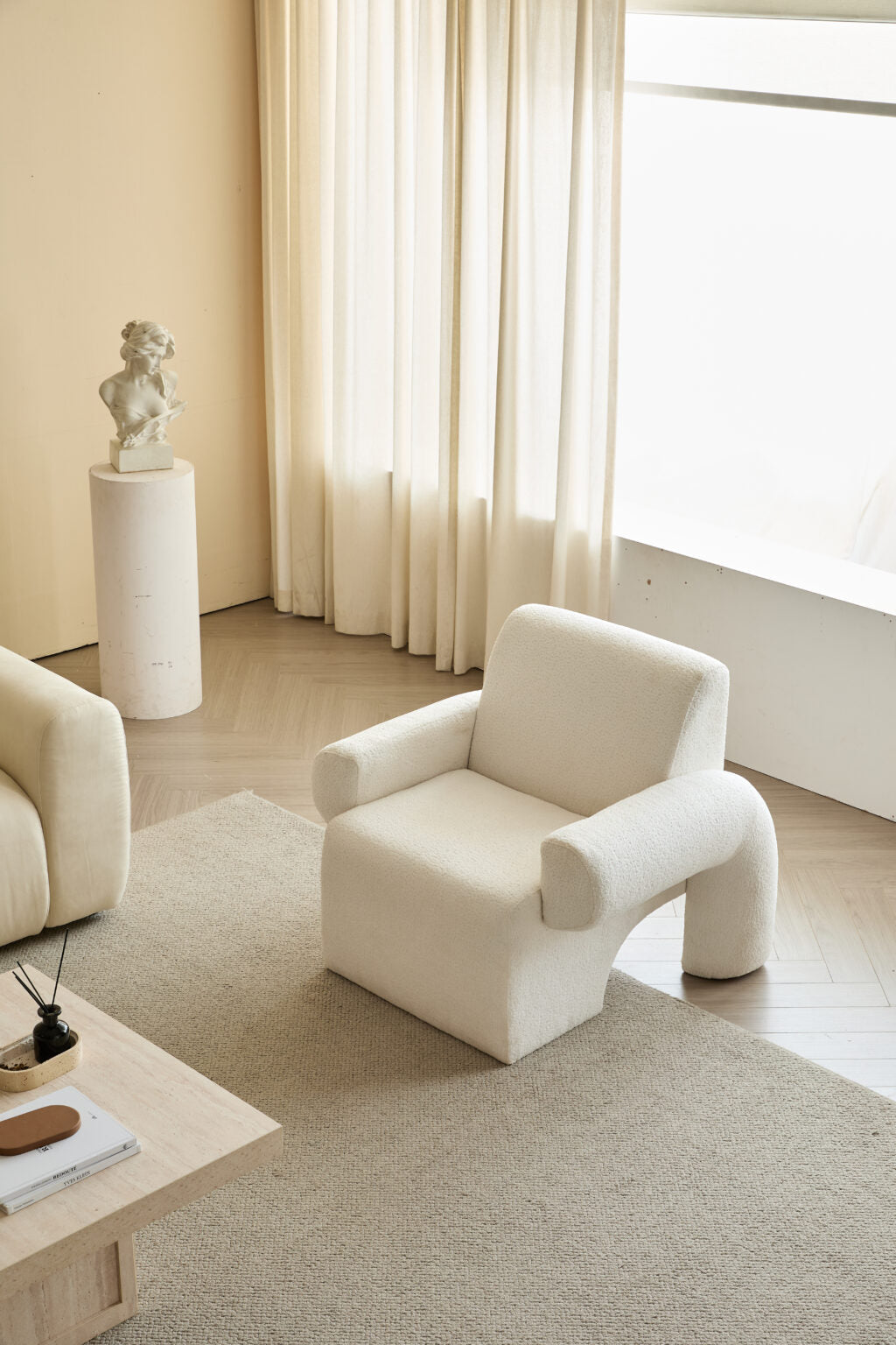 Modern Artistic Single Sofa Chair – White Sherpa Fabric, Creative Shape for Living Room & Leisure Area