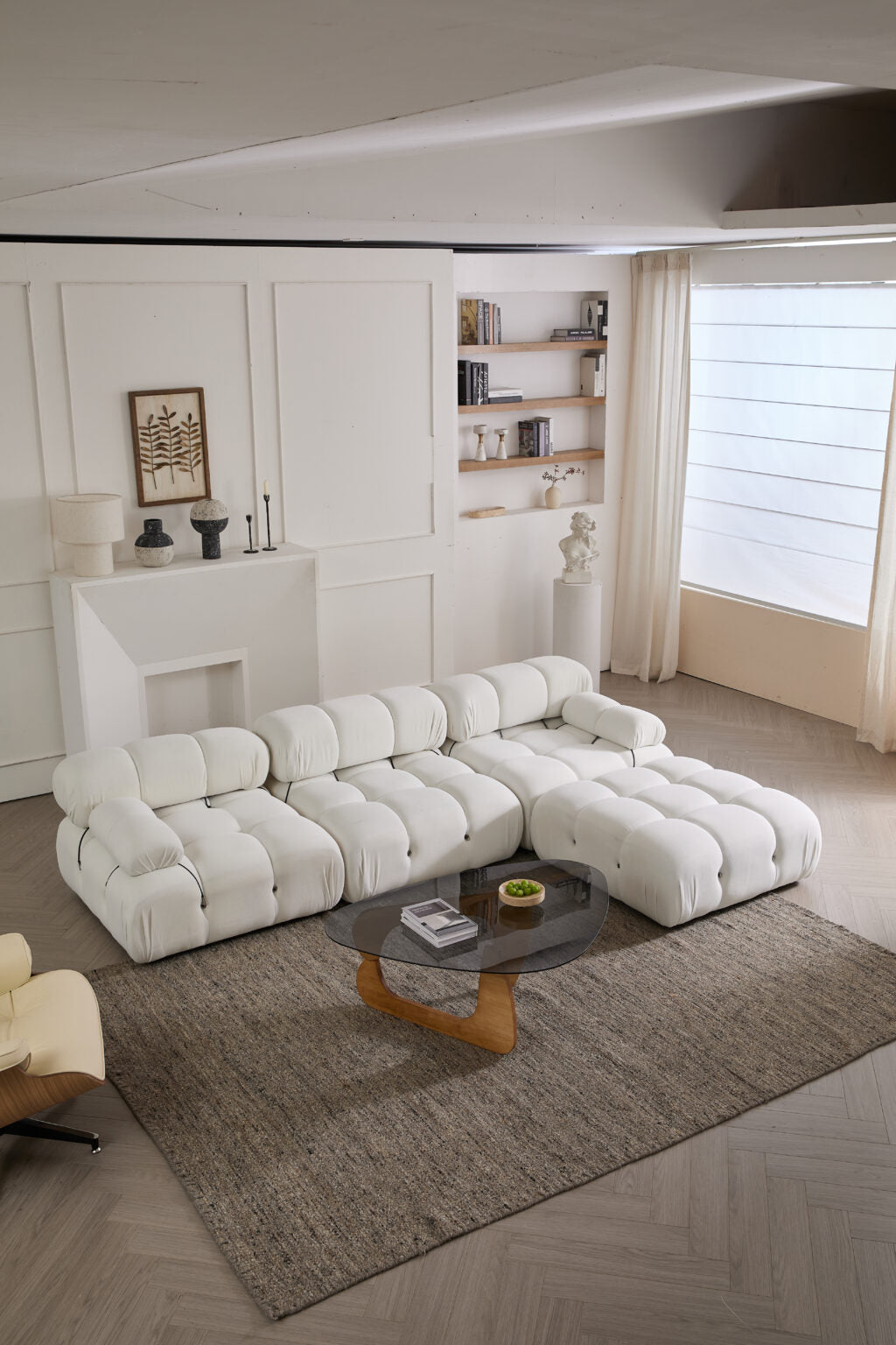 Modern Biscuit Sectional Sofa 3-Seater with Chaise