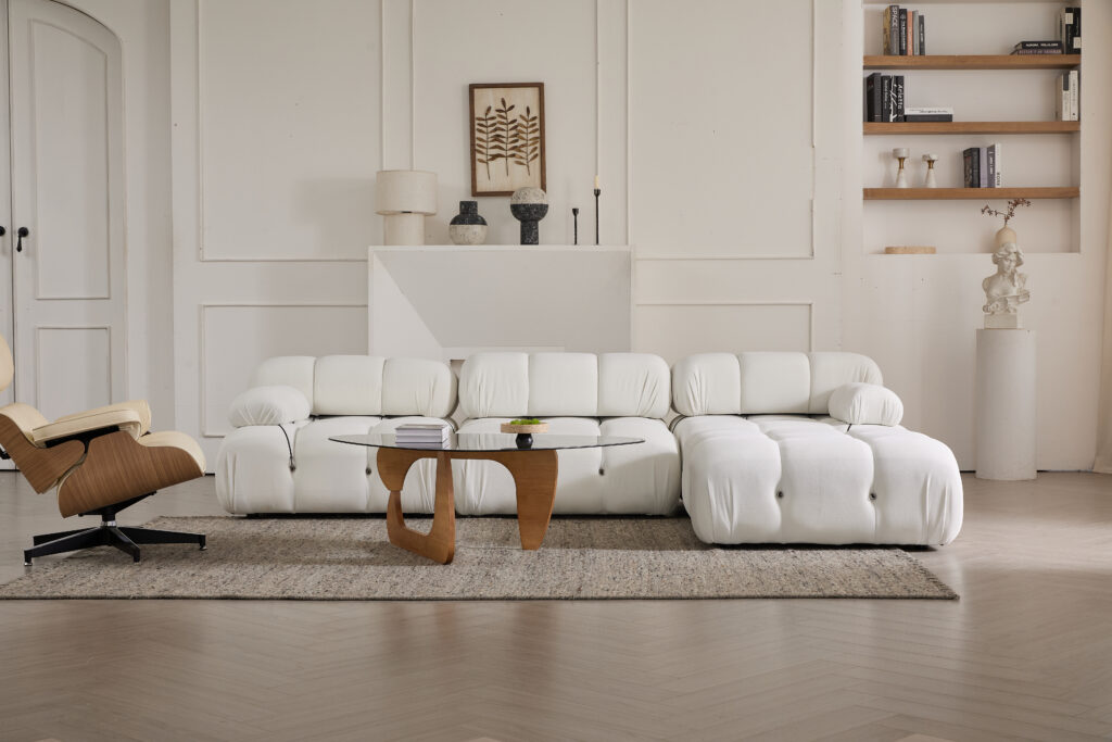 Modern Biscuit Sectional Sofa 3-Seater with Chaise