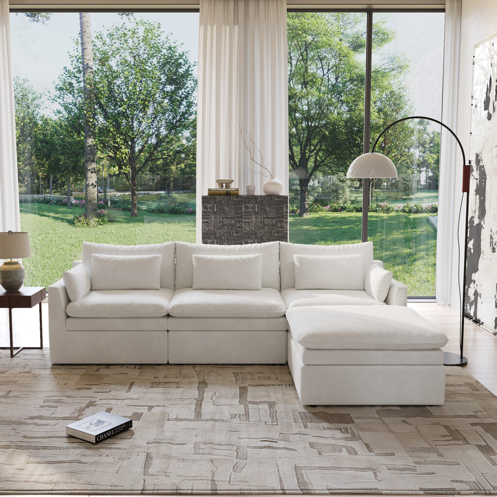 Linen-Look L-Shaped Sectional Sofa with Extra Thick Cushions, Removable Washable Slipcovers Reversible Chaise