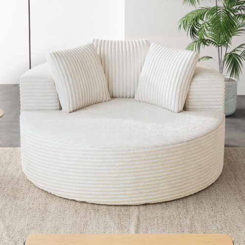 Round lazy sofa – Plush Upholstered Single Sofa with Pillows for Living Room