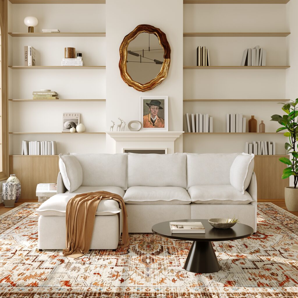 Modular L-Shaped Linen-Look Sectional Sofa, 4 Color Options, Reconfigurable Sectional with Washable Covers