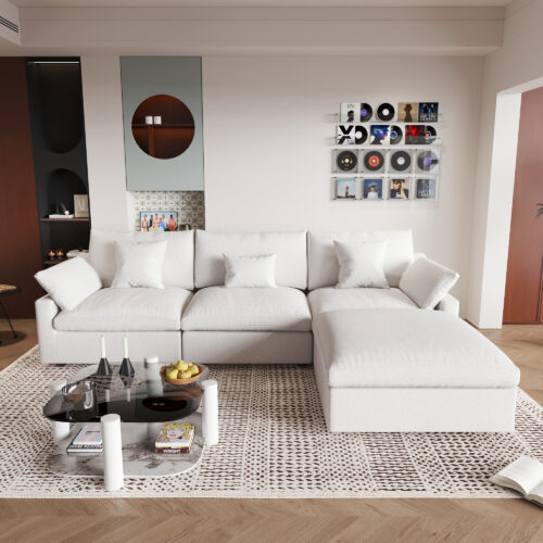Modular Sofa – Multi-Color Chenille Fabric with Ottoman, Configurable Sectional for Living Room