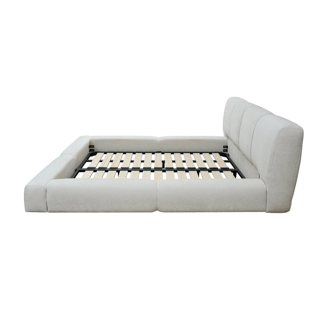 Vertical-Stripe Textured Upholstered Platform Bed with 4-Panel Headboard - Queen & King Size Options