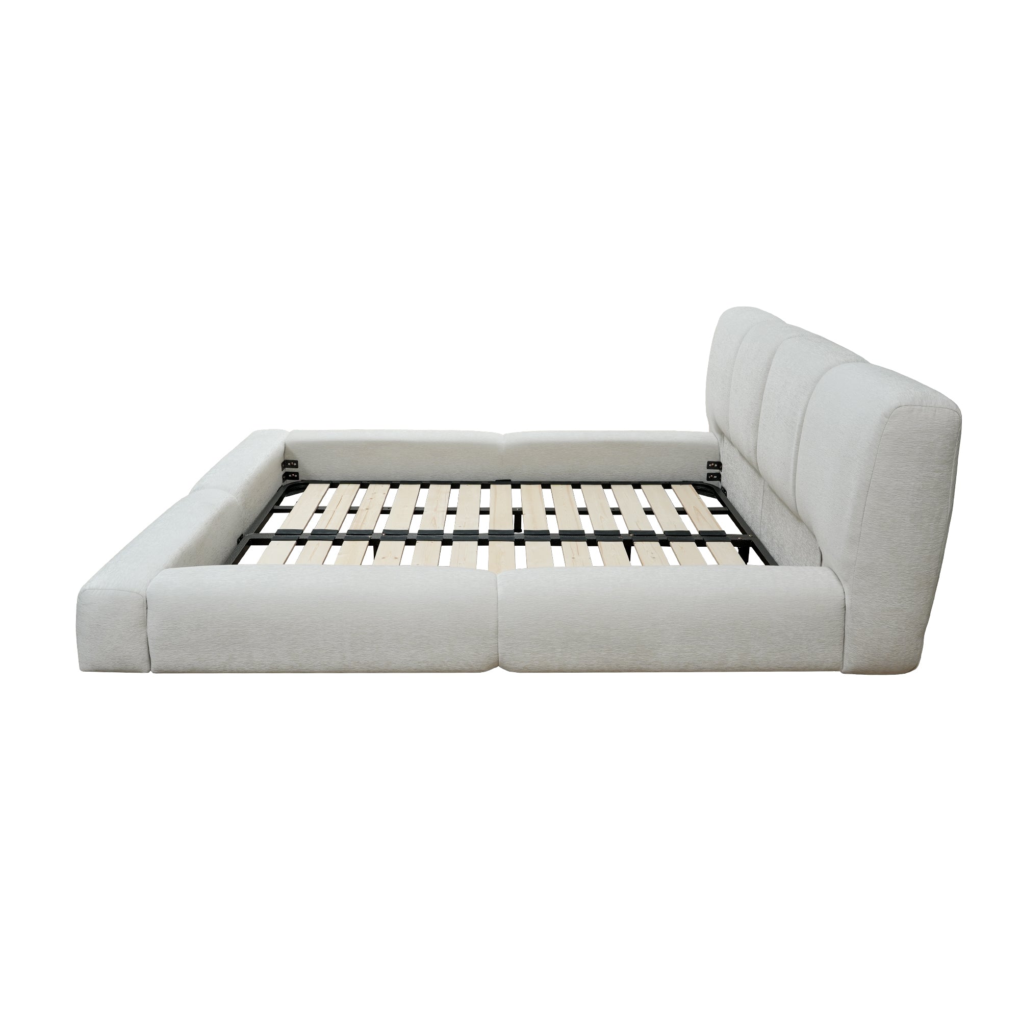 Vertical-Stripe Textured Upholstered Platform Bed with 4-Panel Headboard - Queen & King Size Options