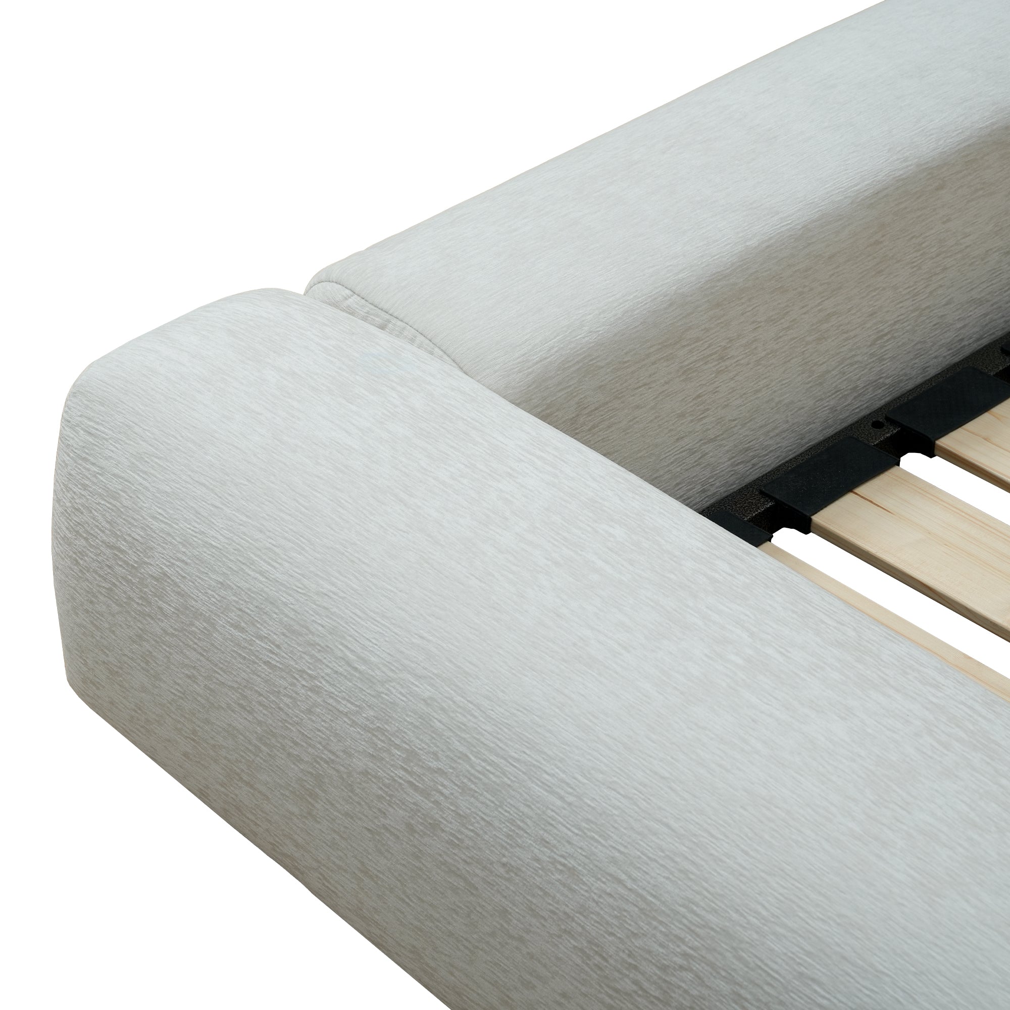 Vertical-Stripe Textured Upholstered Platform Bed with 4-Panel Headboard - Queen & King Size Options