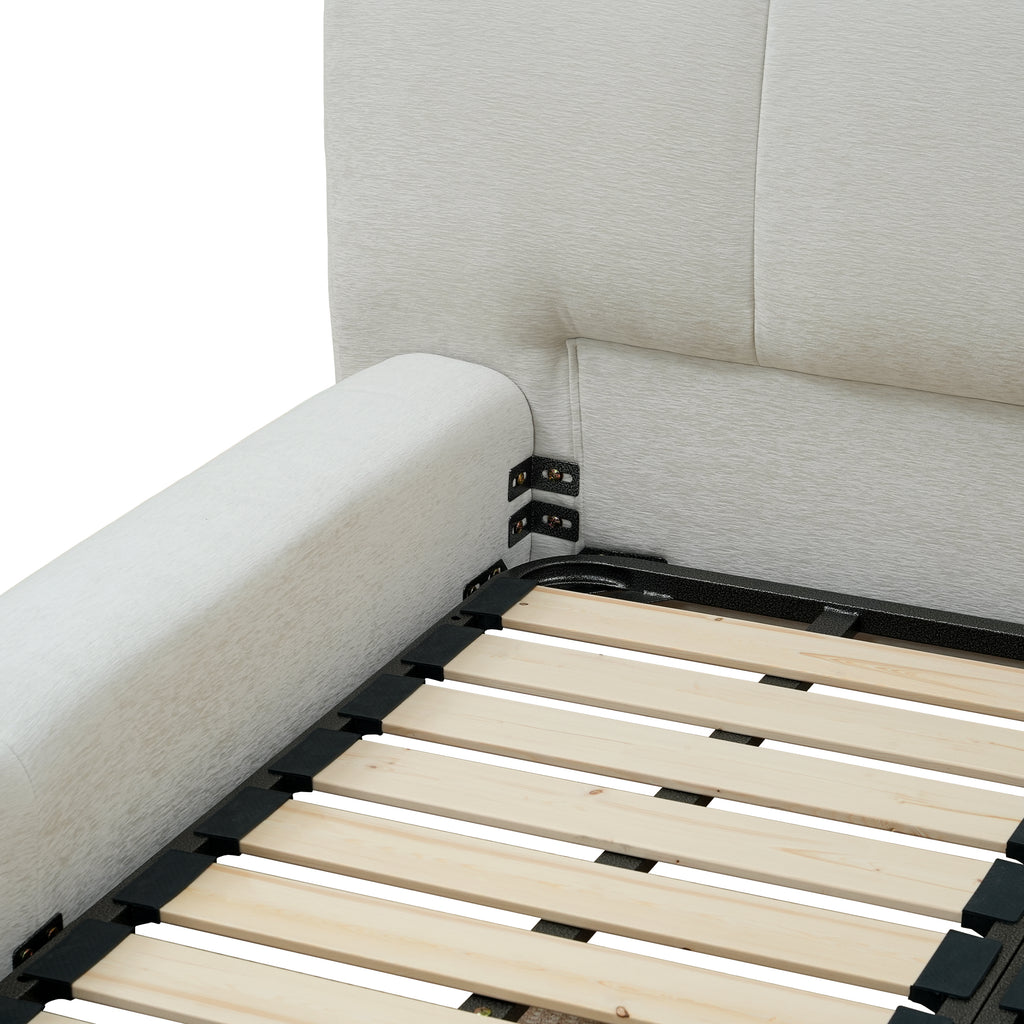 Vertical-Stripe Textured Upholstered Platform Bed with 4-Panel Headboard - Queen & King Size Options