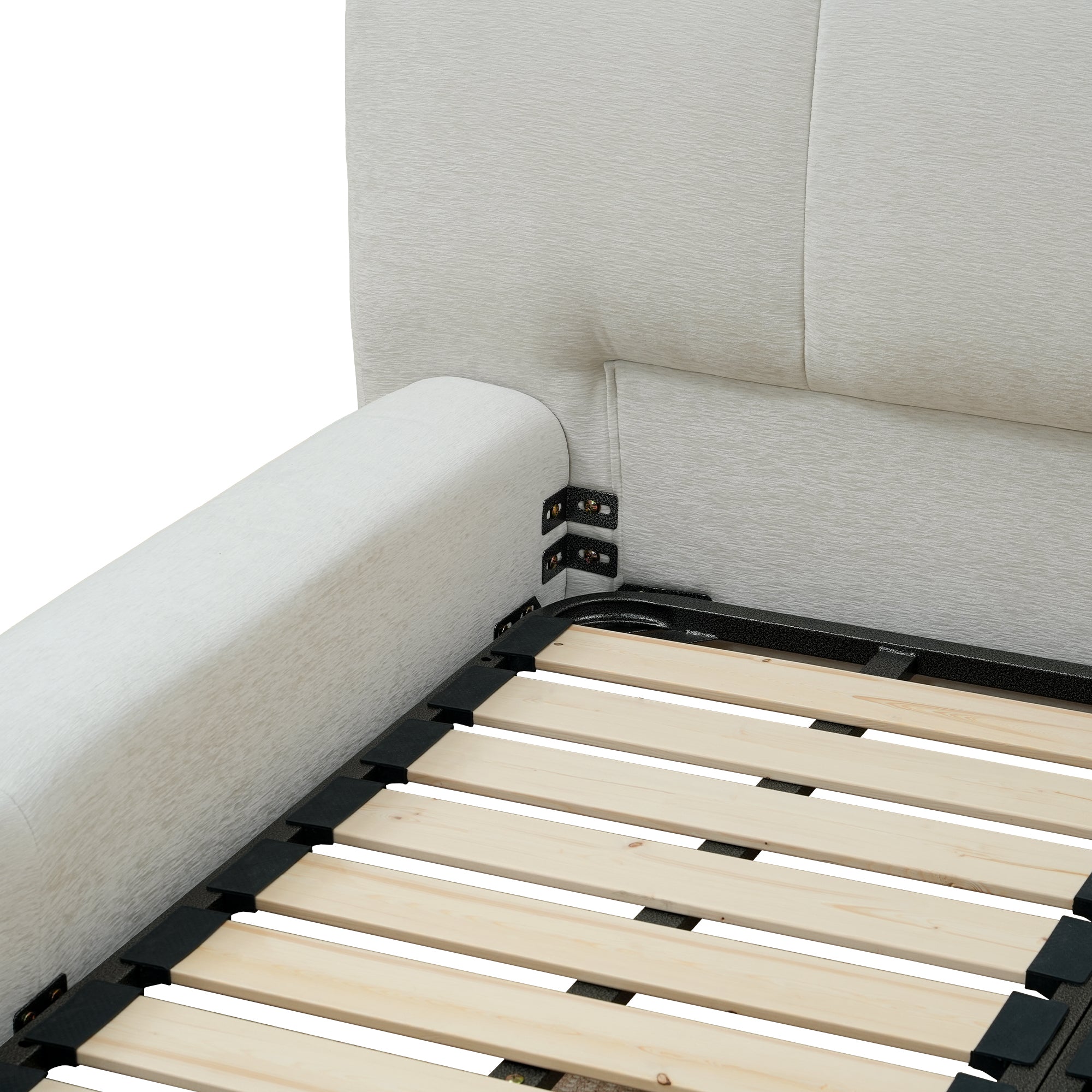 Vertical-Stripe Textured Upholstered Platform Bed with 4-Panel Headboard - Queen & King Size Options