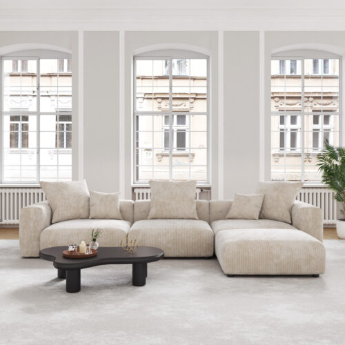 Modern Minimalist Corduroy Modular Sectional Sofa, L-Shaped Multi-Seater Fabric Couch, Freely Reconfigurable Sofa for Large Living Rooms