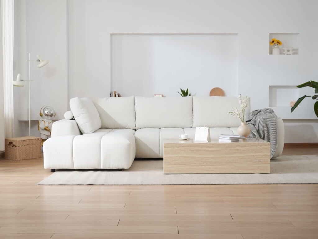 L-Shaped Sectional Sofa with Oversized Grid Cushions & Fixed Chaise