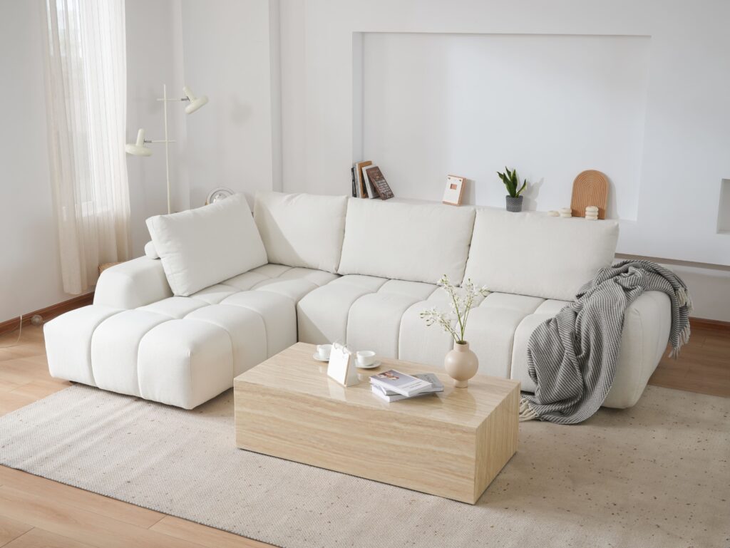 L-Shaped Sectional Sofa with Oversized Grid Cushions & Fixed Chaise