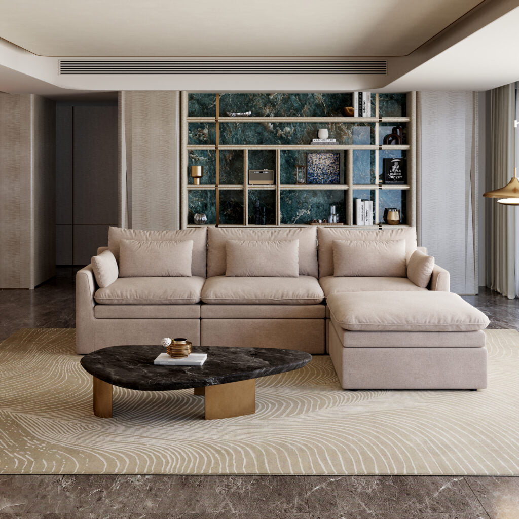 Linen-Look L-Shaped Sectional Sofa with Extra Thick Cushions, Removable Washable Slipcovers Reversible Chaise