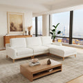 L-Shaped Linen-Look Sectional Sofa with Solid Wood Legs, Modular Chaise Couch for Living Room