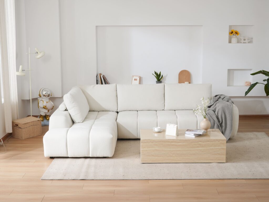 L-Shaped Sectional Sofa with Oversized Grid Cushions & Fixed Chaise