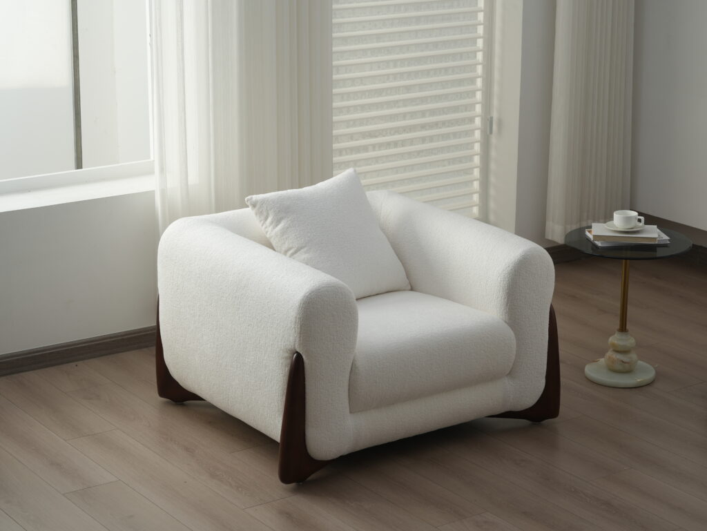 Artistic Sherpa Couch Sofa with Solid Wood Legs