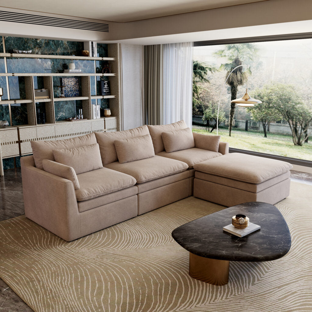 Linen-Look L-Shaped Sectional Sofa with Extra Thick Cushions, Removable Washable Slipcovers Reversible Chaise