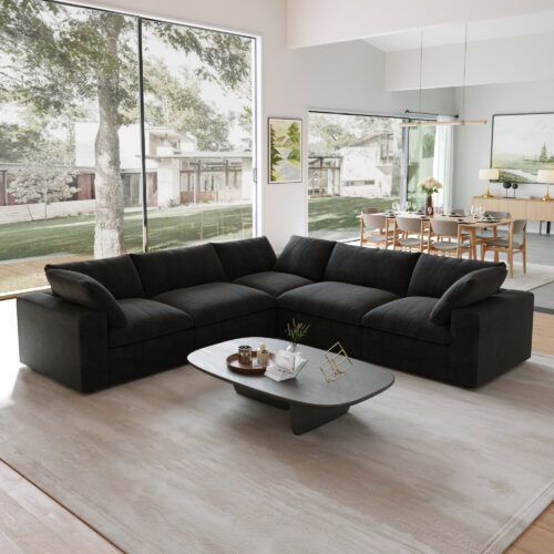 Sky Cloud Sectional Sofa | Washable Cover 120-Inch Linen Corner Sectionals 5-Seaters